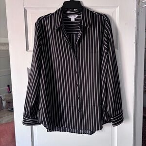 Old Navy Black and White Striped Satin Shirt